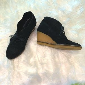 J. Crew black wedge booties‎ leather suede size 8